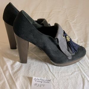 Lela Rose - Black, navy, gray faux suede with wooden heel.  Size 9